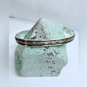 Silpada Rare Oxidized Sterling & Brass Greek Key Design Narrow Cuff Bracelet